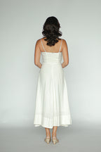 Floral-Appliqué Linen Blend Midi Dress