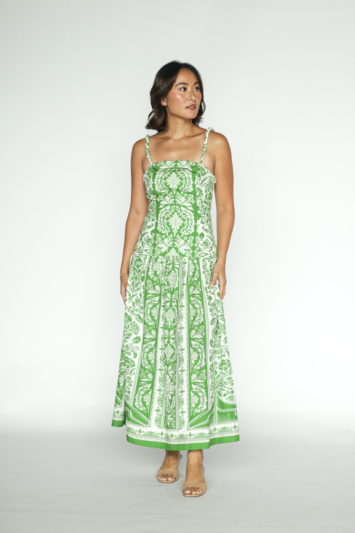 Green Floral Cotton Maxi Dress