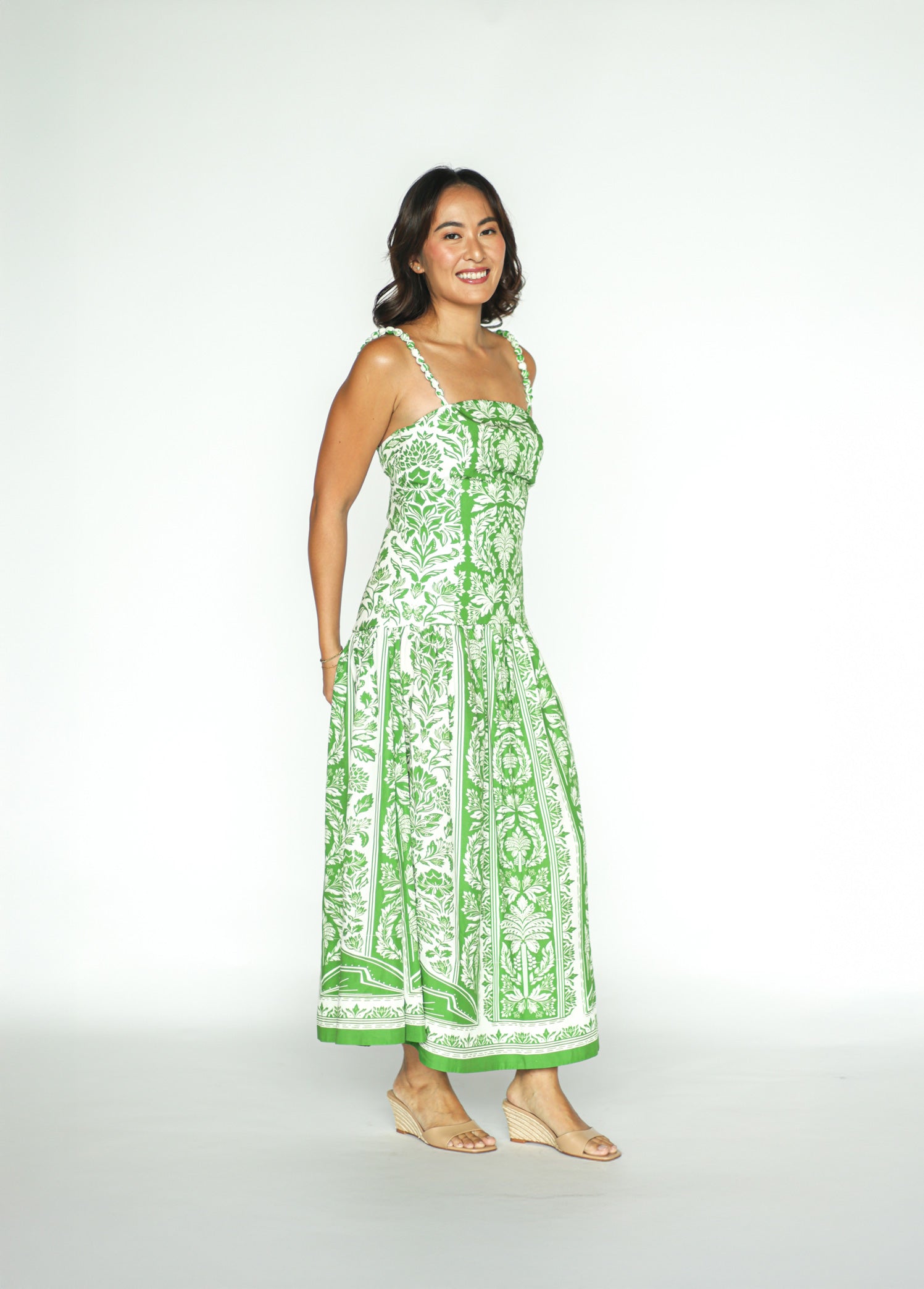 Green Floral Cotton Maxi Dress