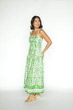 Green Floral Cotton Maxi Dress