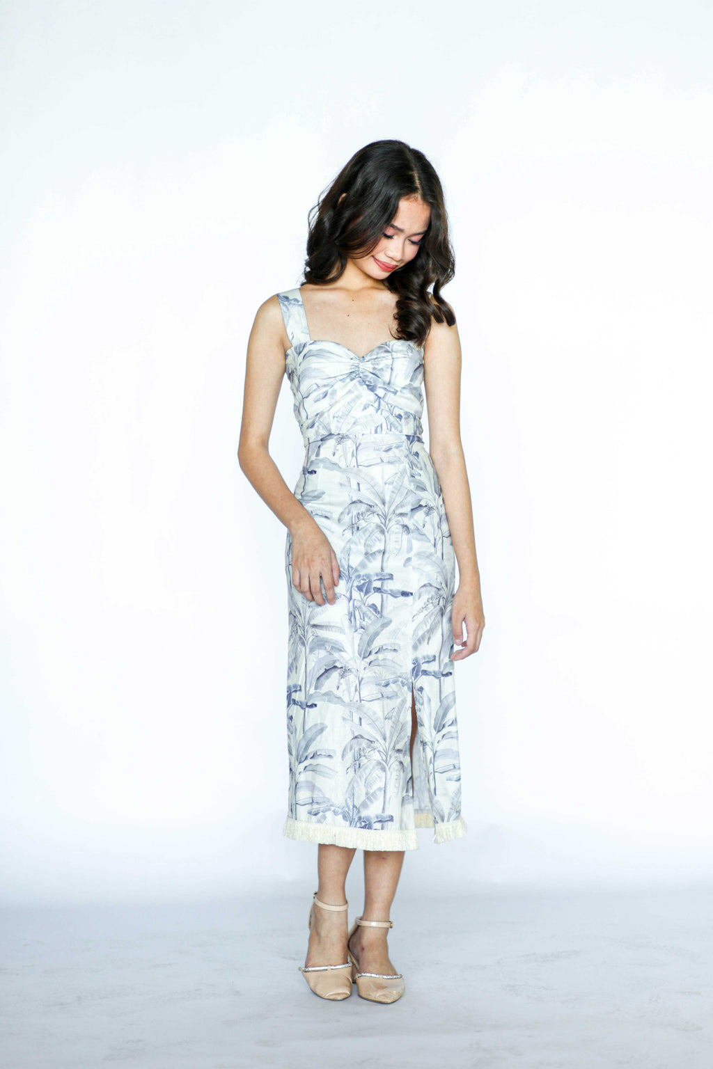 Blue Floral Midi Fringe Dress
