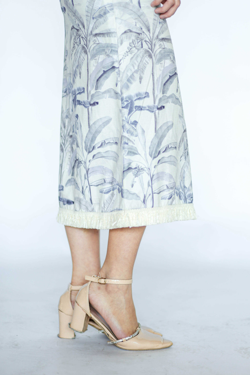 Blue Floral Midi Fringe Dress
