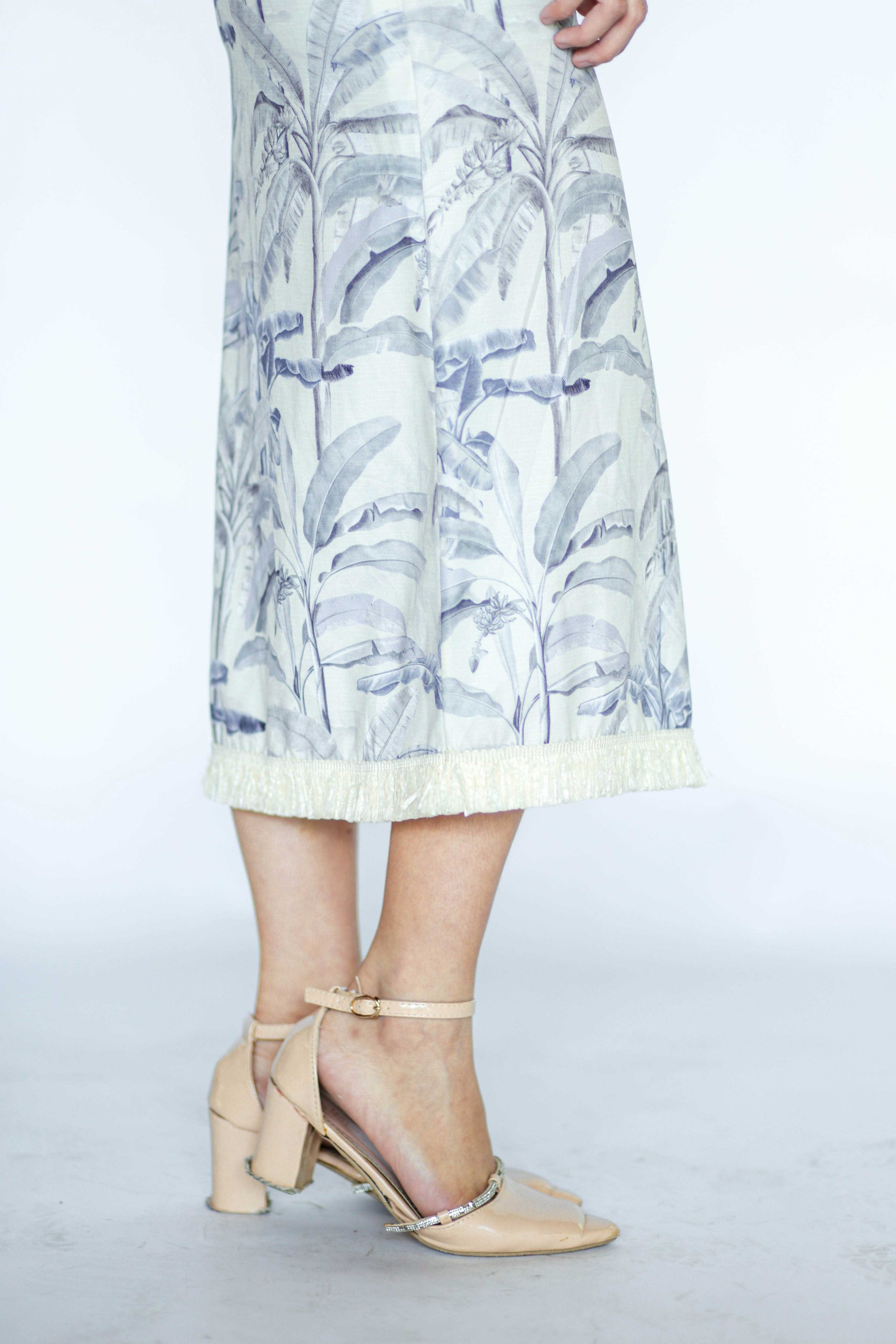 Blue Floral Midi Fringe Dress