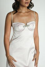 Pink Satin Diamanté Mini Dress