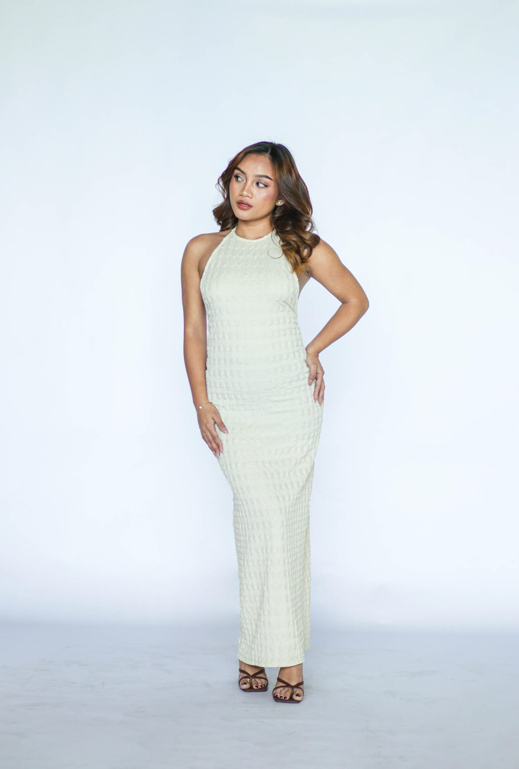 Halter Crochet Off White Midi Dress