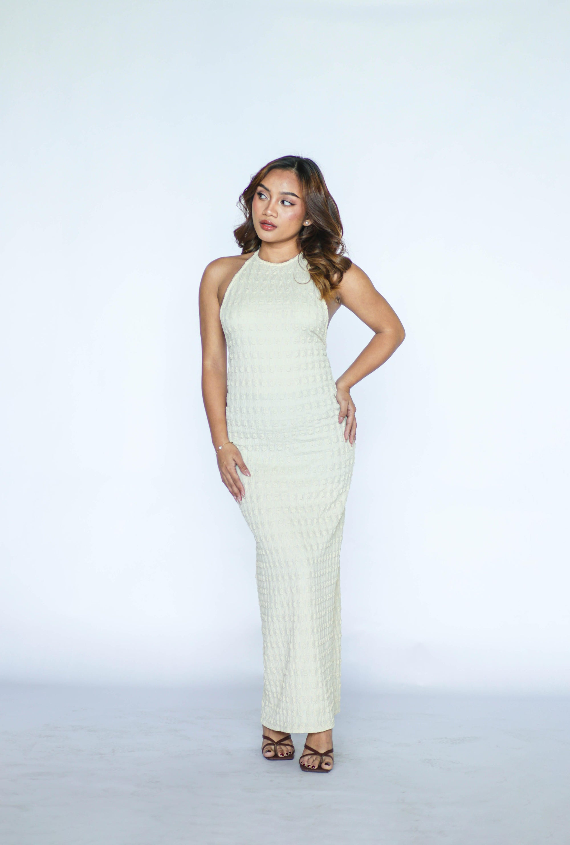 Halter Crochet Off White Midi Dress