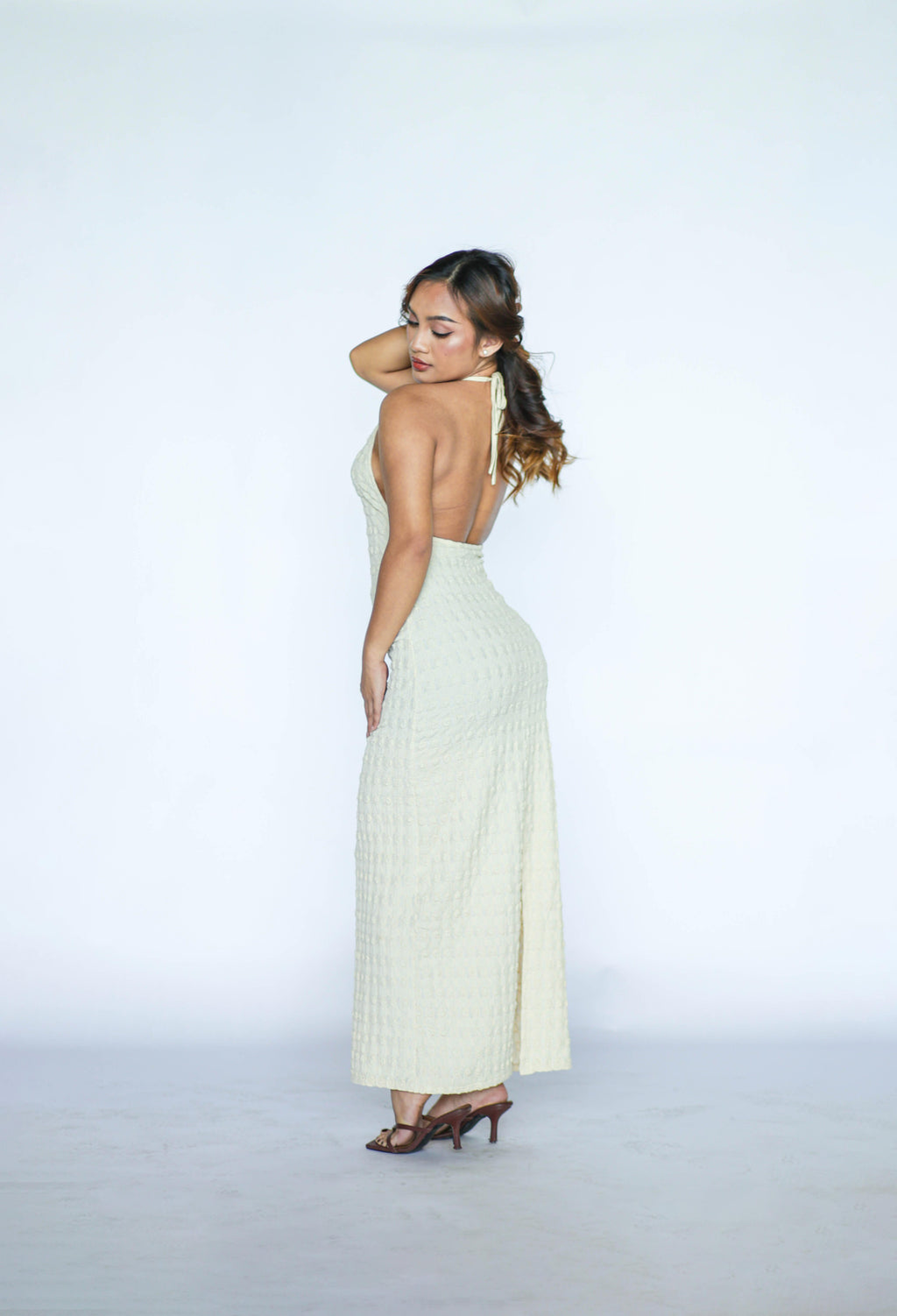 Halter Crochet Off White Midi Dress