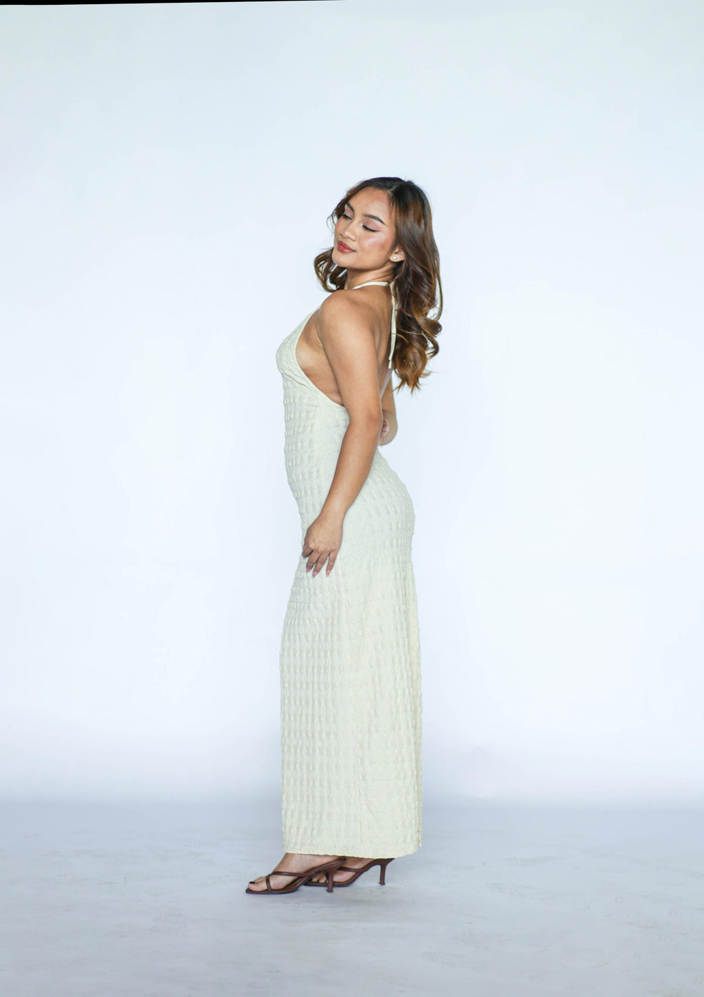 Halter Crochet Off White Midi Dress