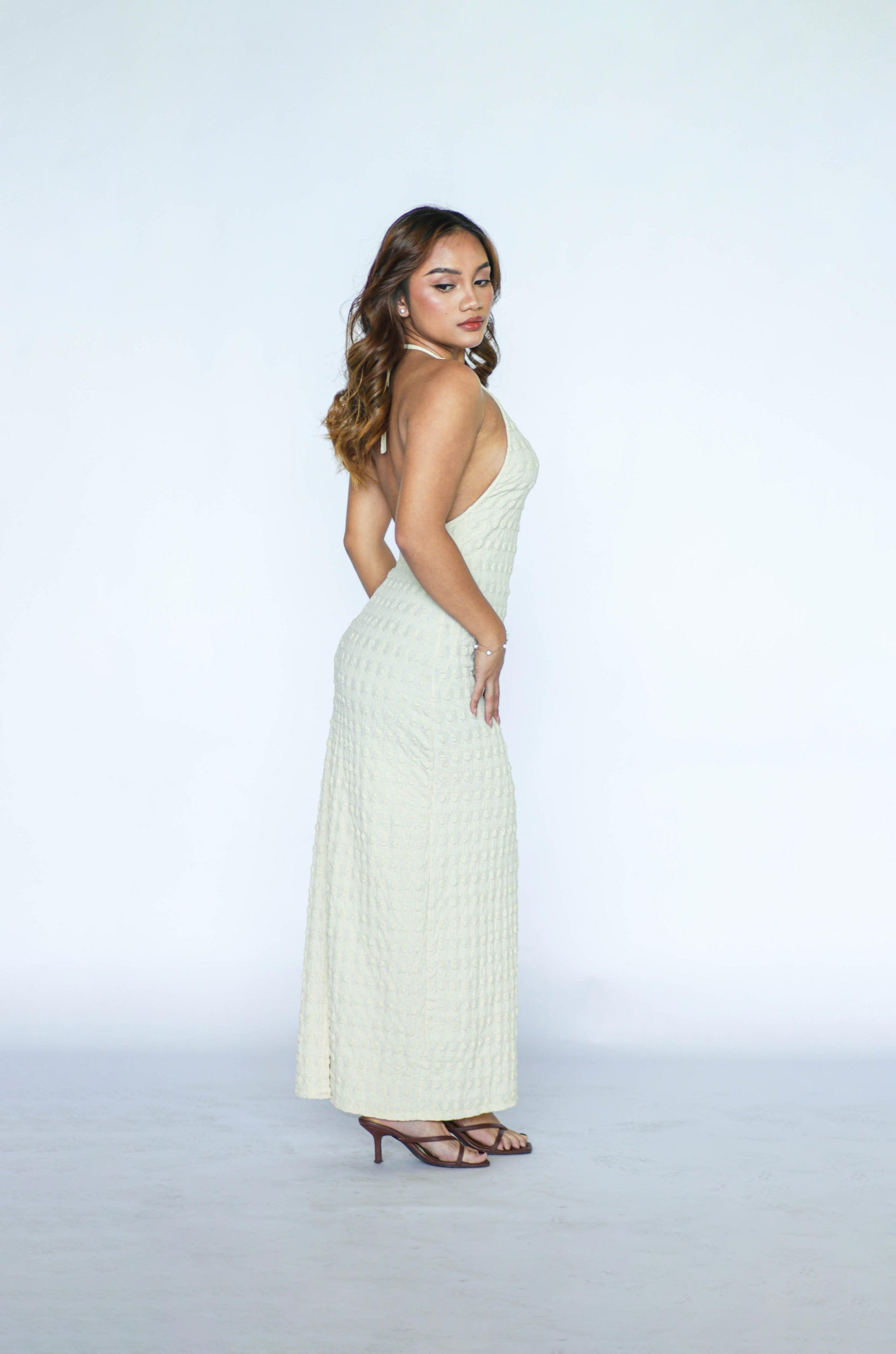 Halter Crochet Off White Midi Dress