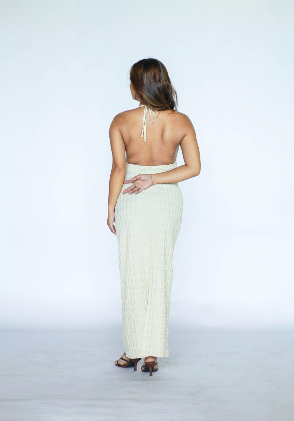 Halter Crochet Off White Midi Dress