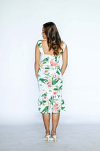 Floral Pink and Green Serpentine Midi Dress