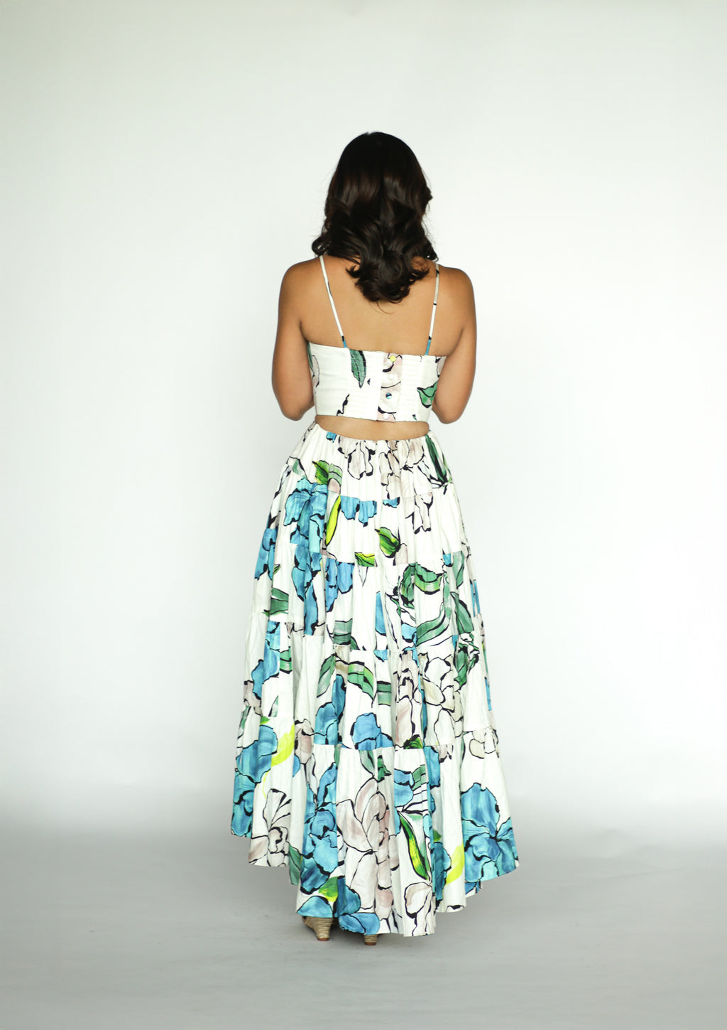 Botanical Tiered Midi Dress Cool Camellia