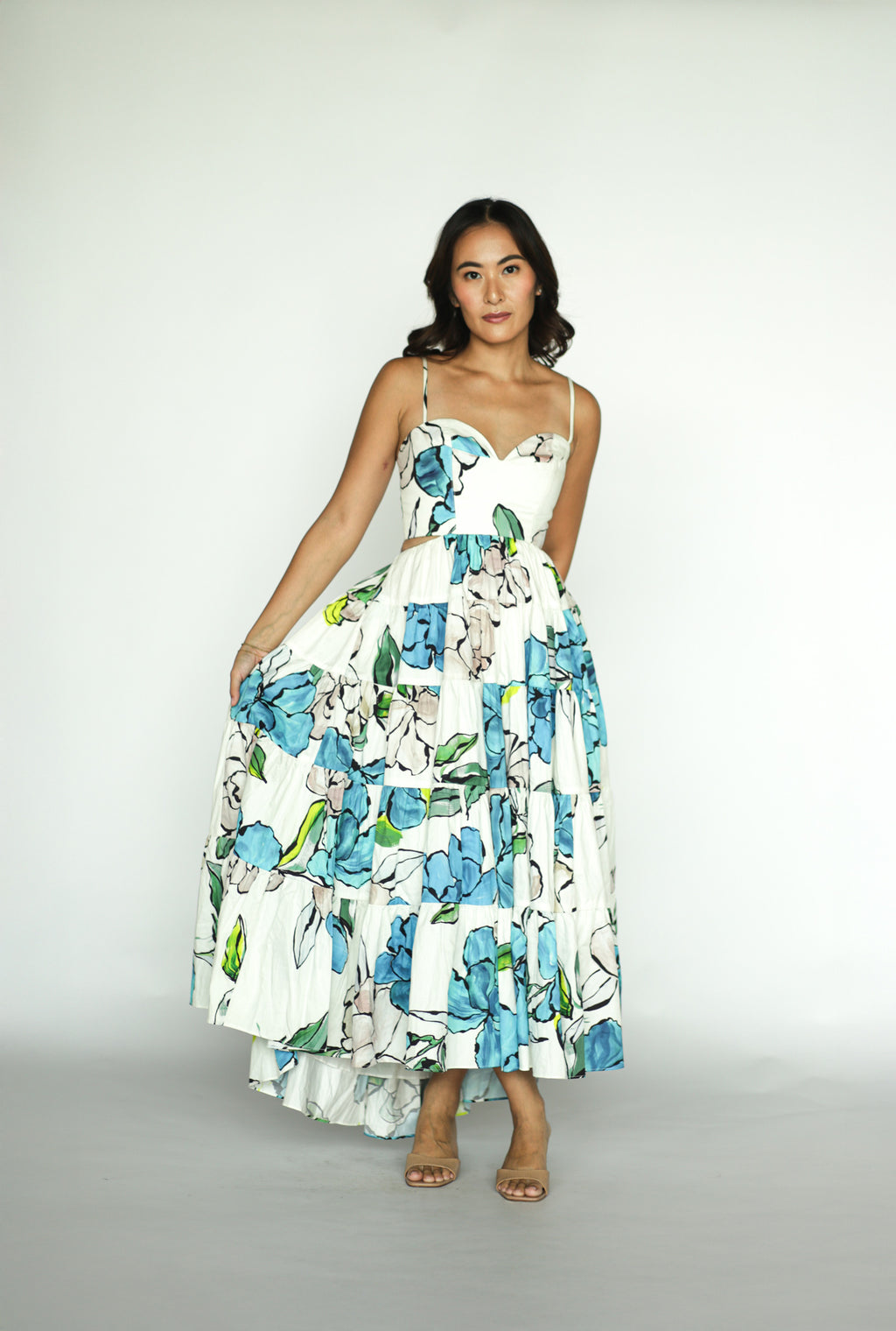 Botanical Tiered Midi Dress Cool Camellia