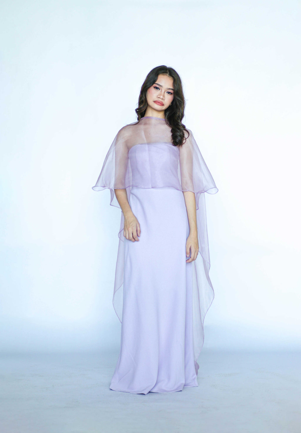 Lilac Tube Maxi Dress with Sheer Cape
