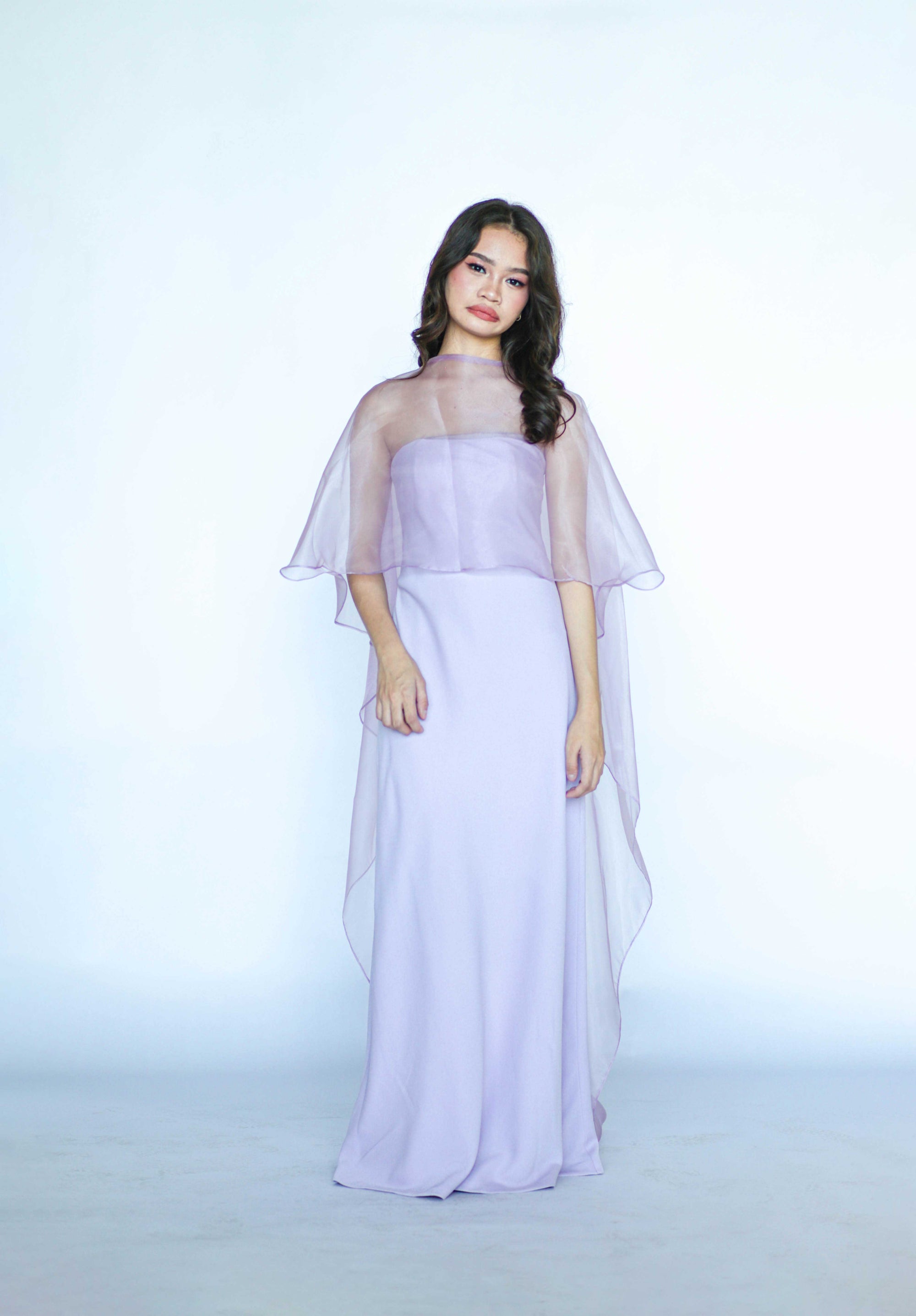 Lilac Tube Maxi Dress with Sheer Cape