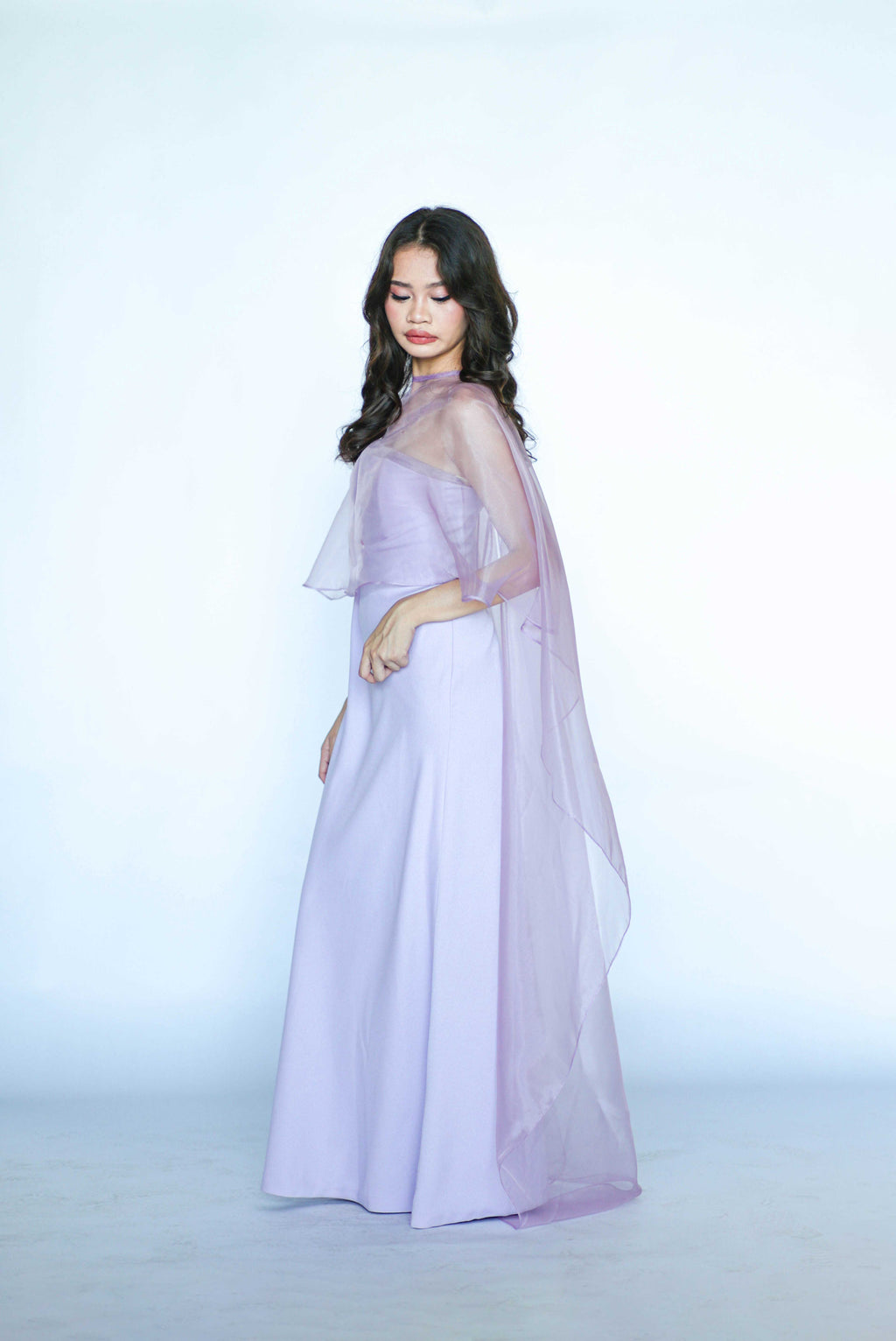 Lilac Tube Maxi Dress with Sheer Cape