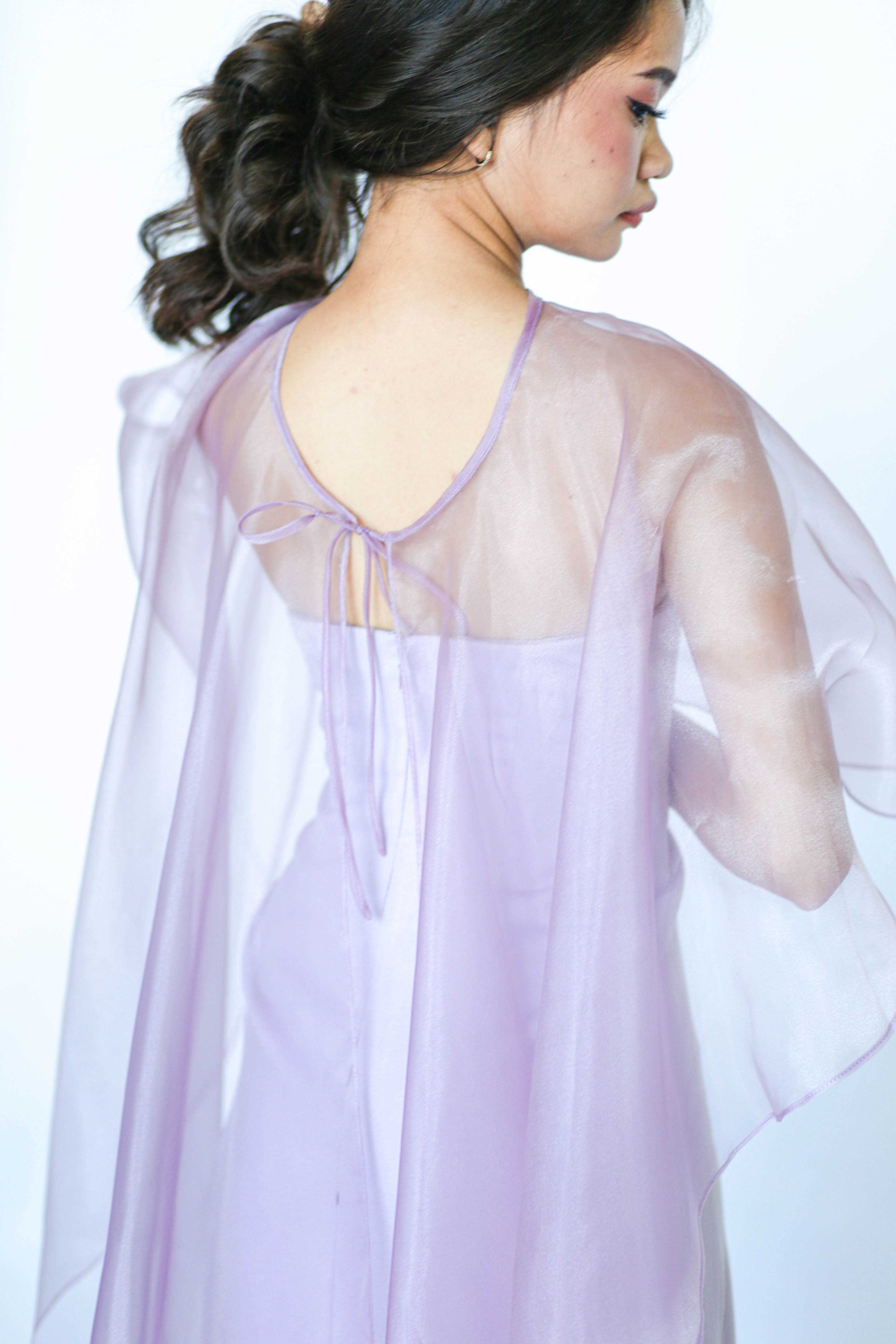 Lilac Tube Maxi Dress with Sheer Cape