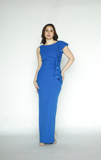 Blue Asymmetrical Ruffle Maxi Dress