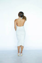 Beige Textured Halter Midi Dress