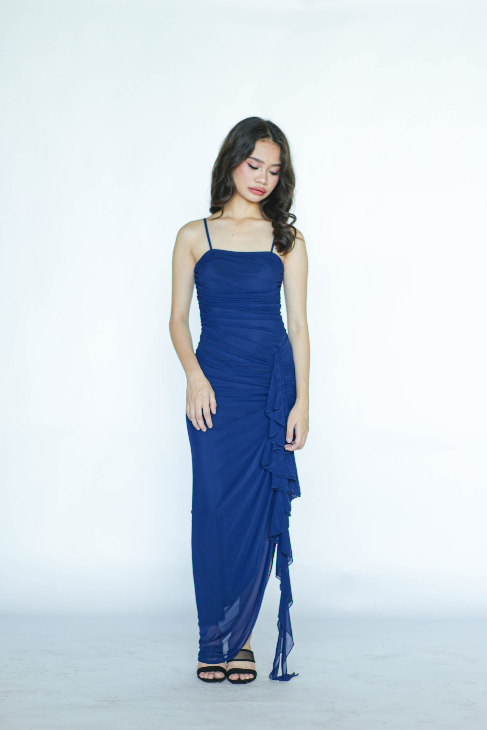 Royal Blue Stretch Drape Midi Dress