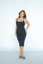 Black Stretch Glitter Midi Dress