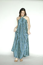 Halter Blue Printed Dress