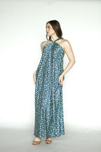 Halter Blue Printed Dress