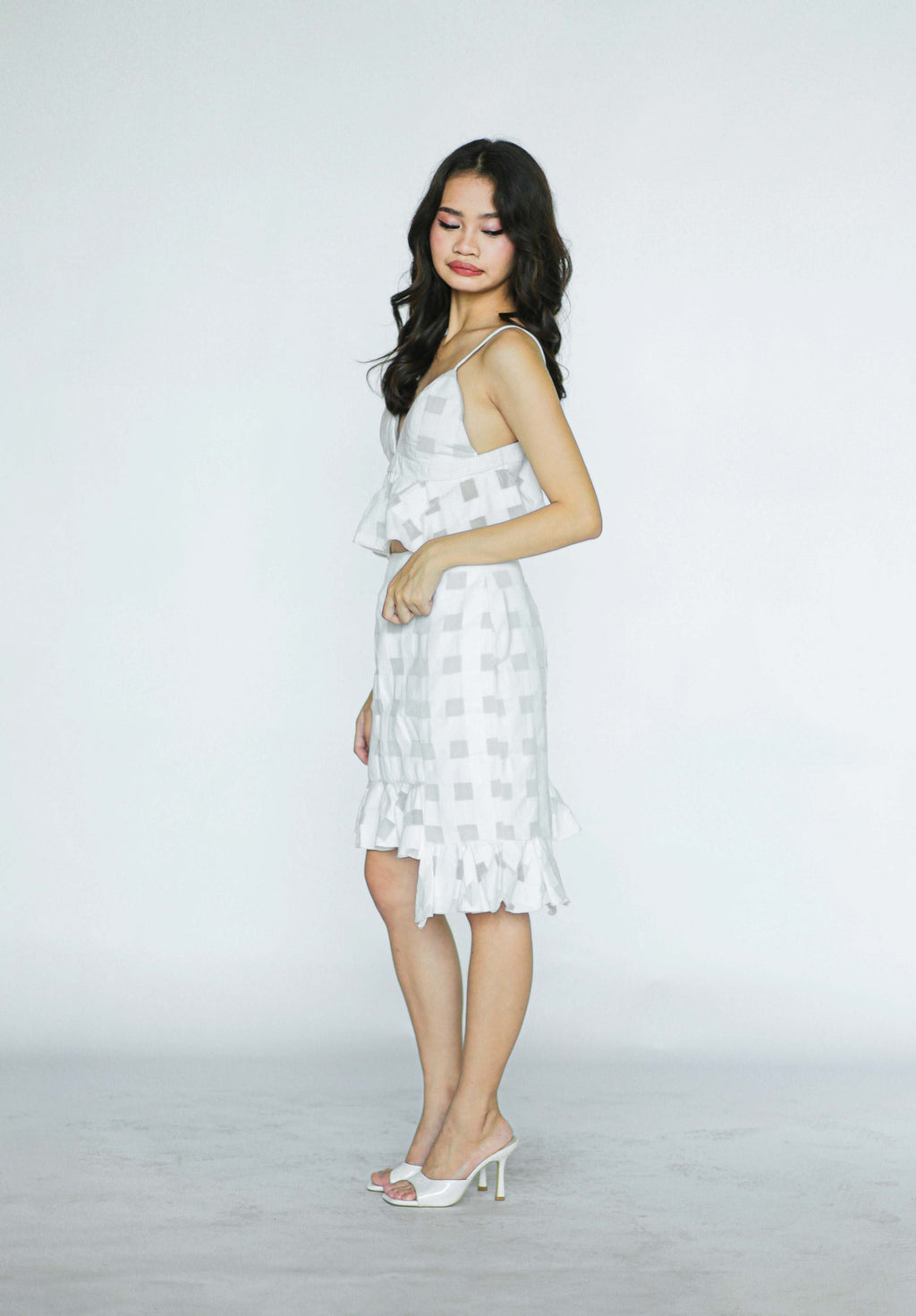 White Checkered Top and Skirt Co-ords