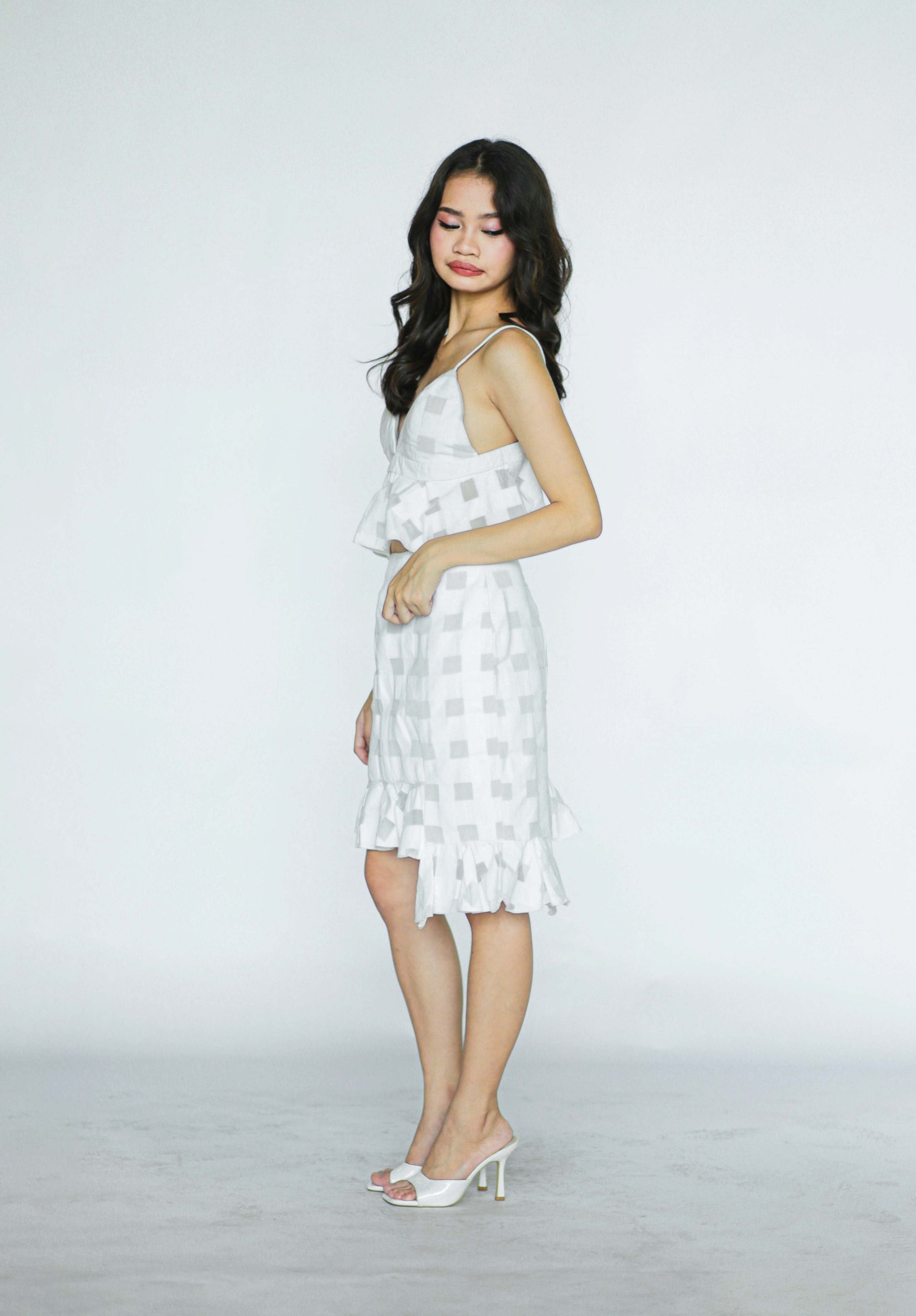 White Checkered Top and Skirt Co-ords