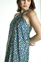 Halter Blue Printed Dress
