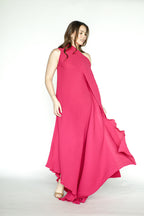 One Sided Fuschia Pleated Dress