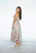 Spring Floral Tube Midi Dress