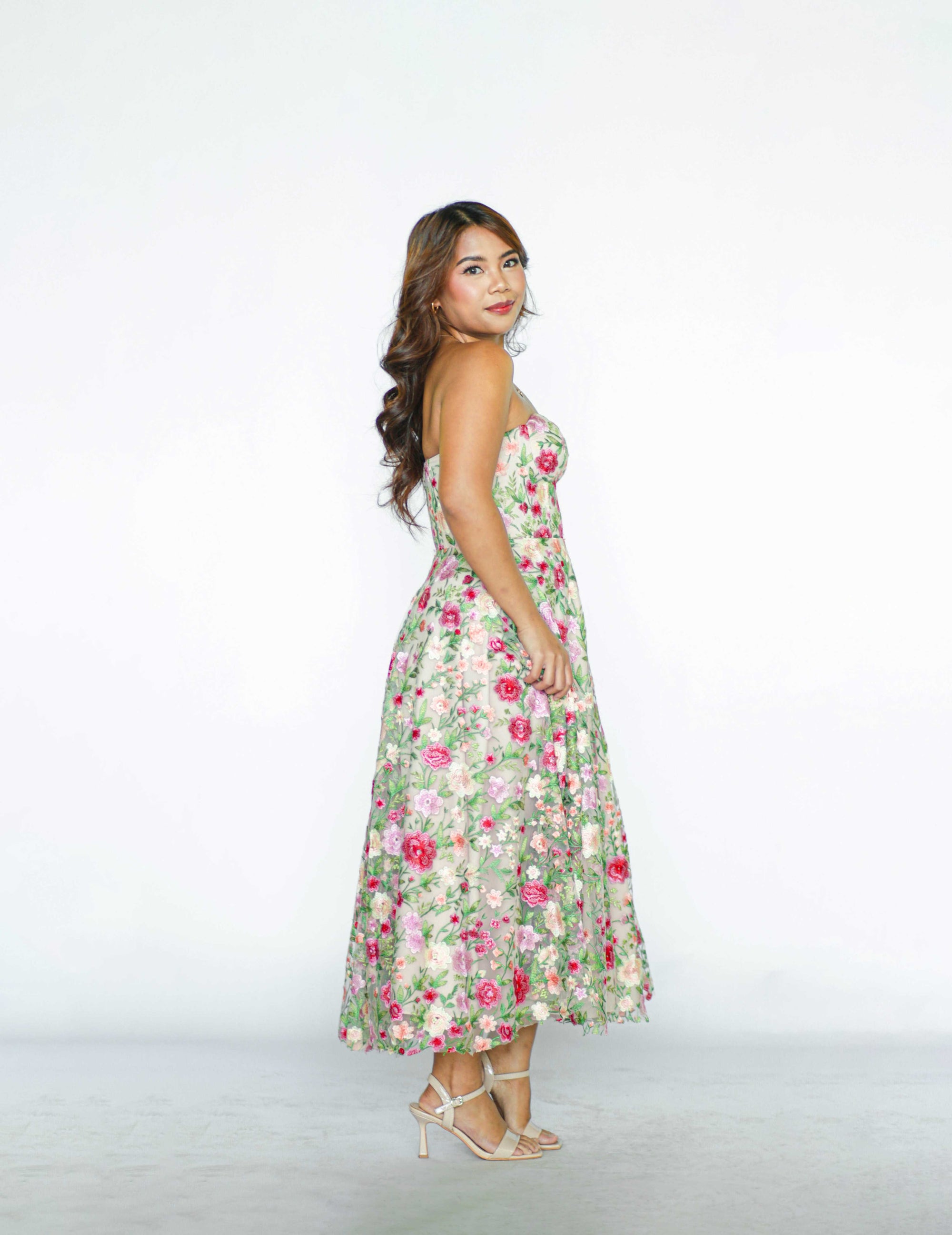Spring Floral Tube Midi Dress