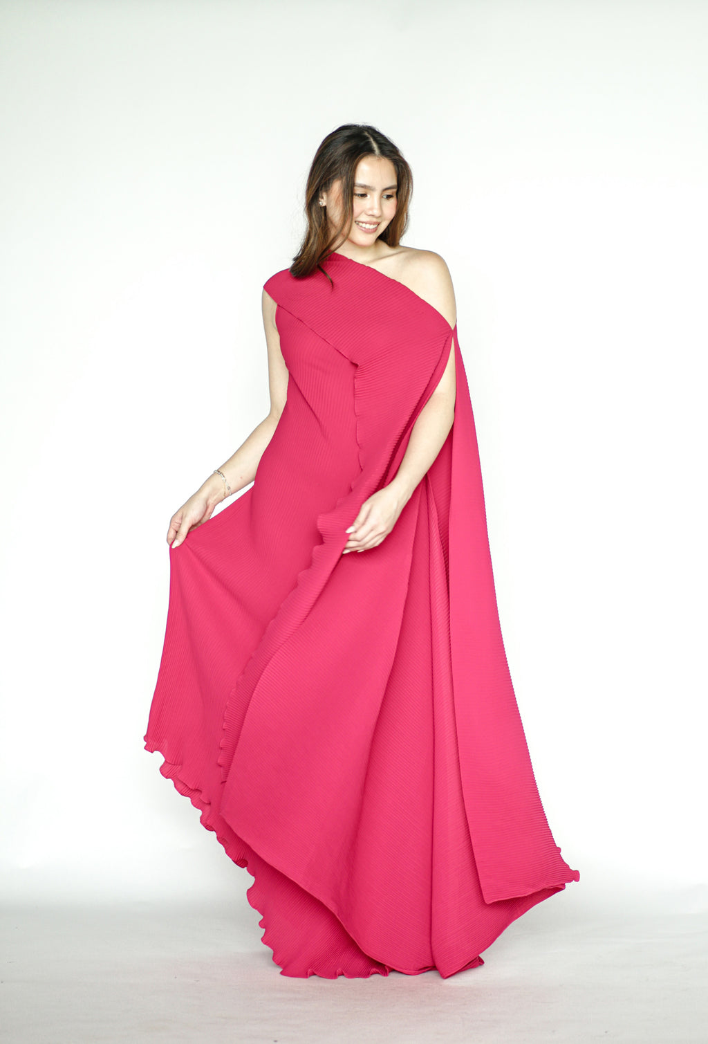 One Sided Fuschia Pleated Dress
