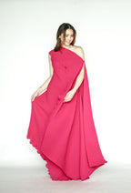 One Sided Fuschia Pleated Dress