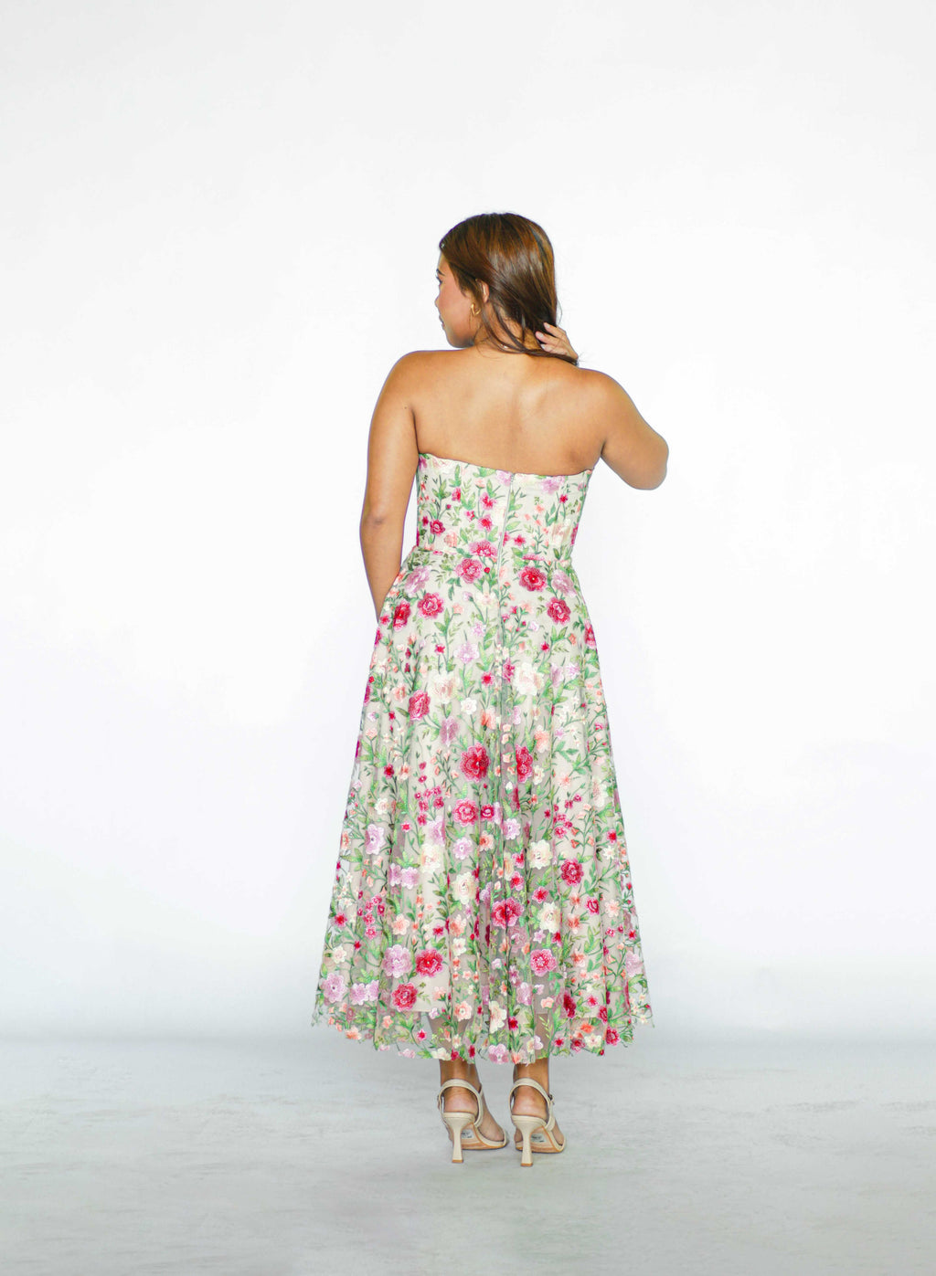 Spring Floral Tube Midi Dress