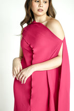 One Sided Fuschia Pleated Dress