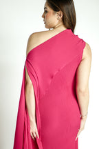 One Sided Fuschia Pleated Dress