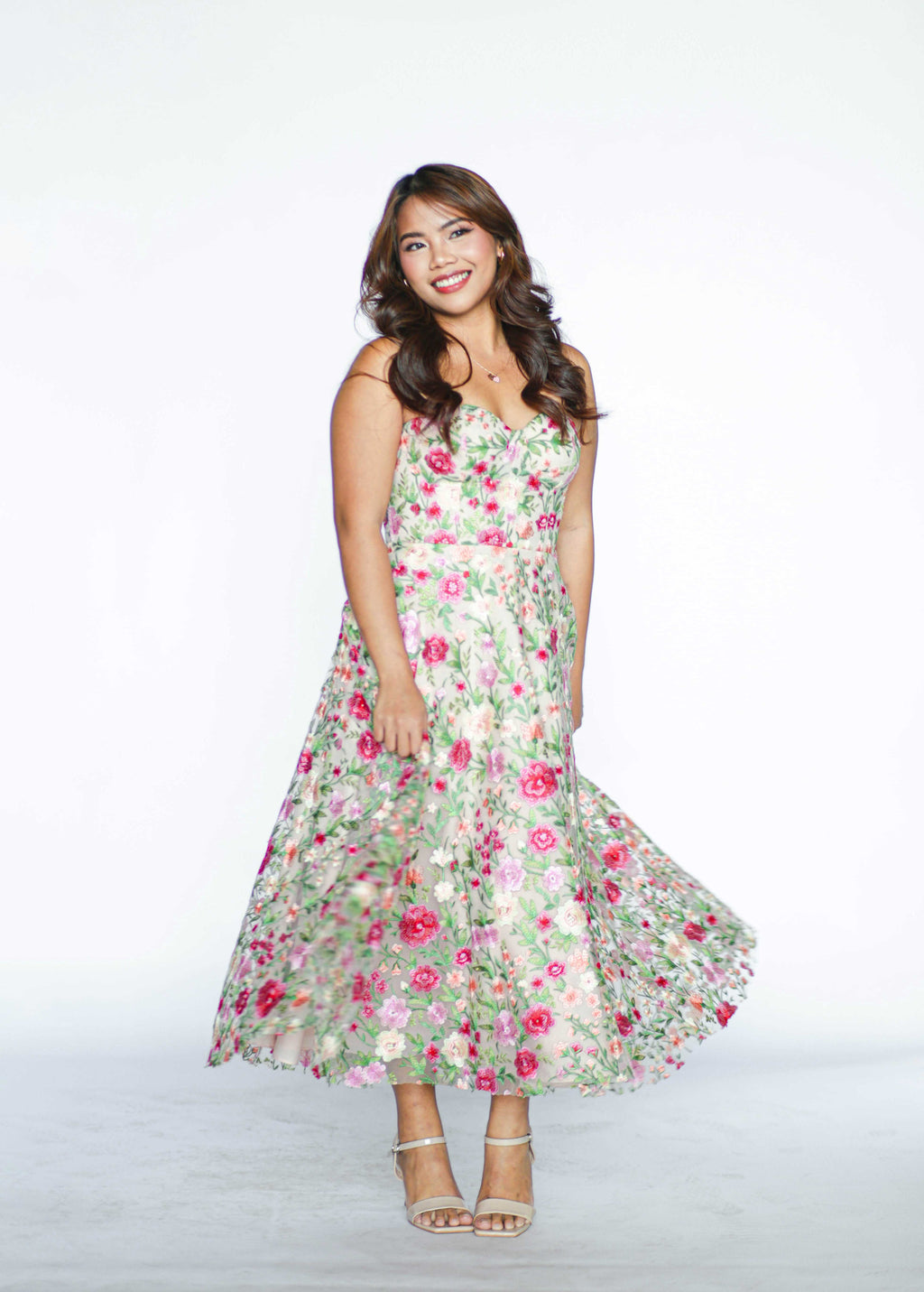 Spring Floral Tube Midi Dress