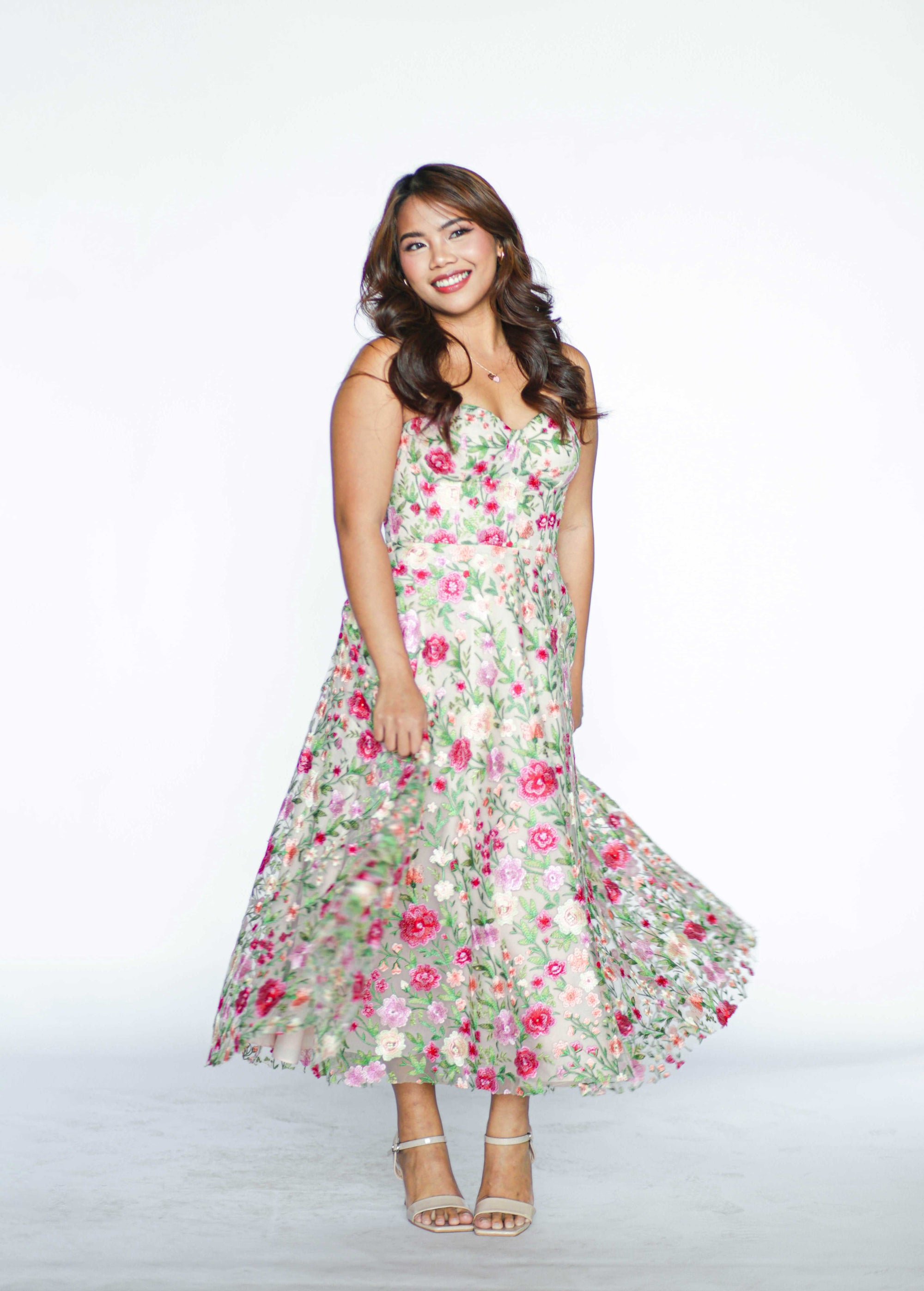 Spring Floral Tube Midi Dress