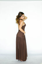 Chocolate Brown Halter Draped Maxi Dress