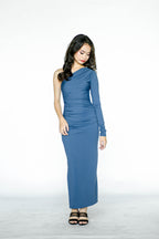 One Sided Blue Long Sleeves Stretch Dress