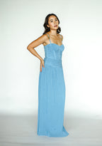 Double Time Pleat Dress in Cerulean Blue