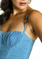 Double Time Pleat Dress in Cerulean Blue