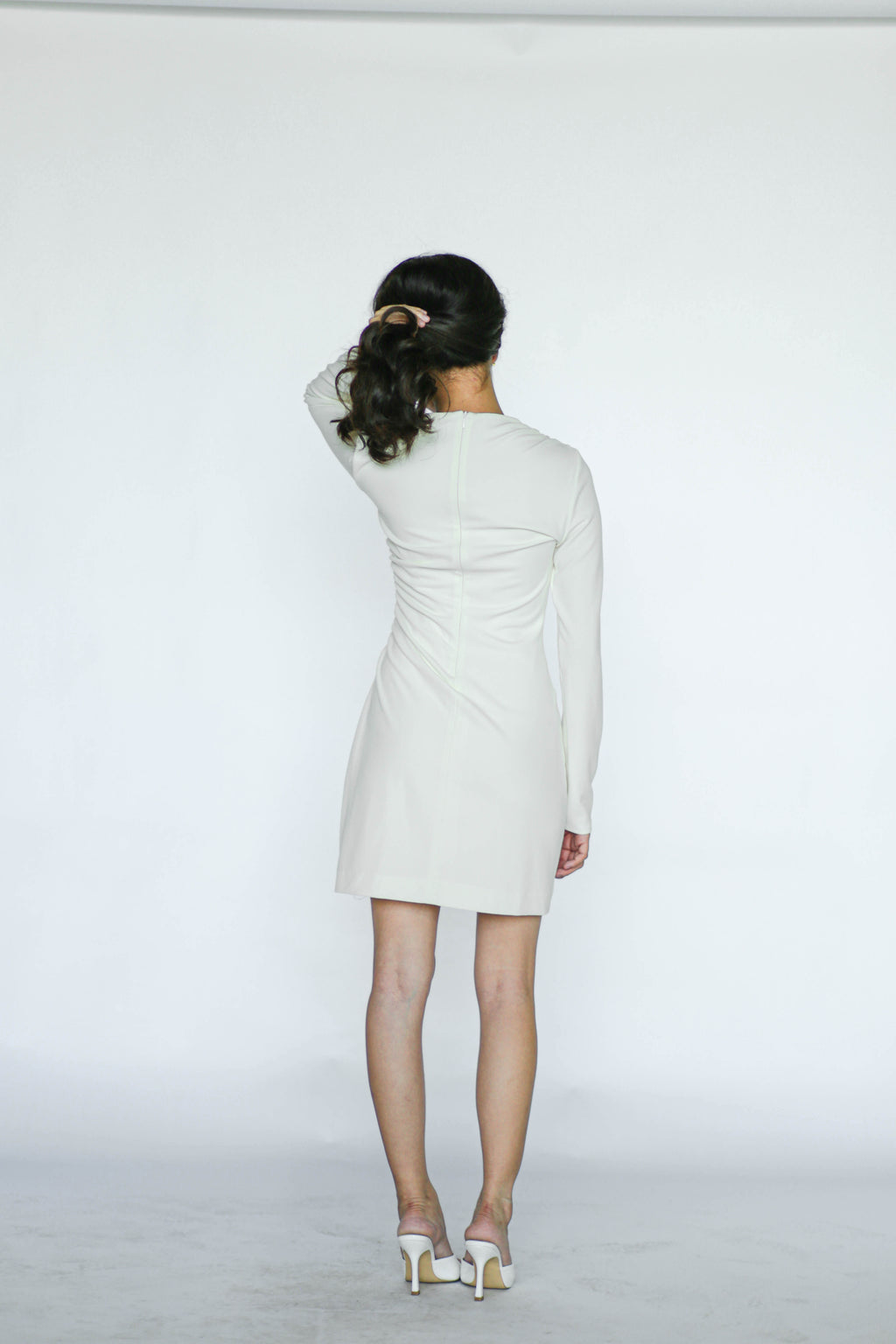 White Long Sleeves Mini Stretch Dress
