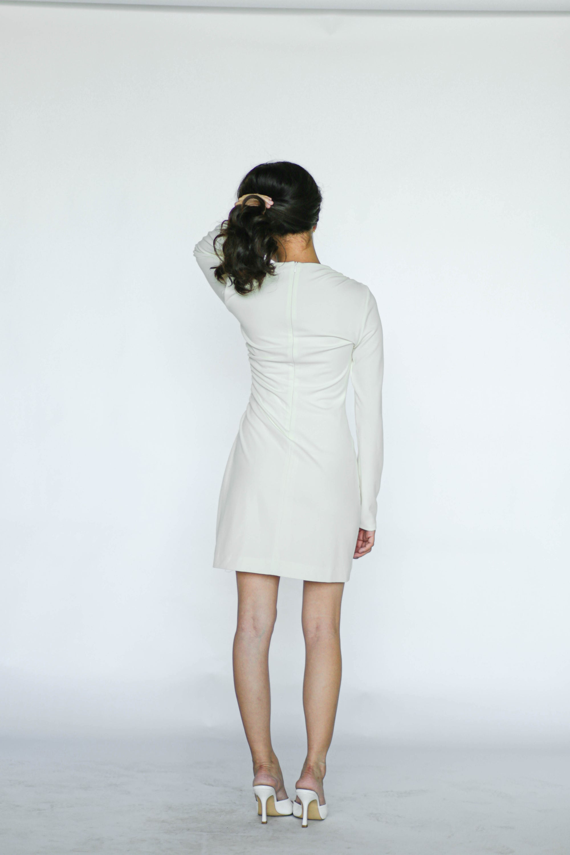 White Long Sleeves Mini Stretch Dress