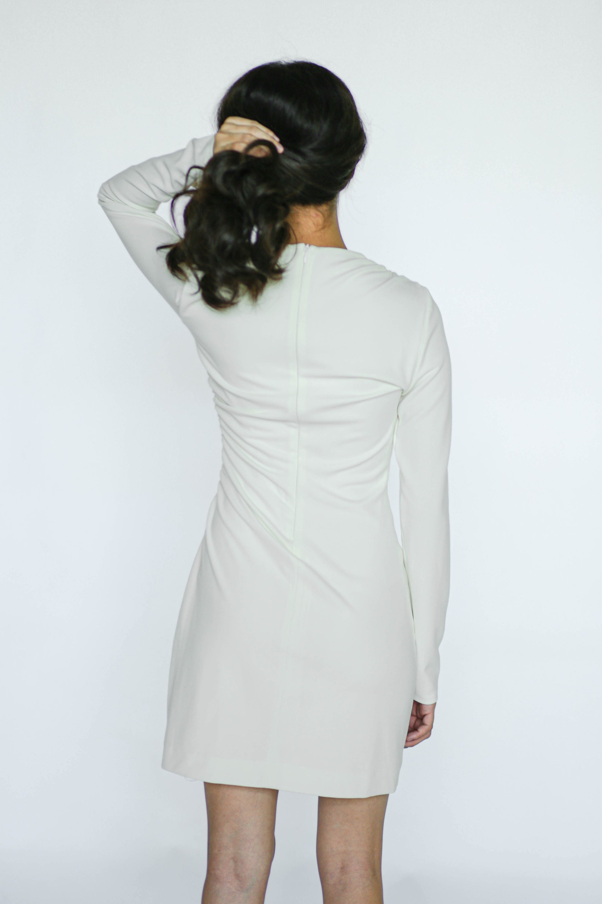 White Long Sleeves Mini Stretch Dress
