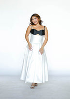 Black and White Spaghetti Top with White Skirt