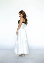 Black and White Spaghetti Top with White Skirt