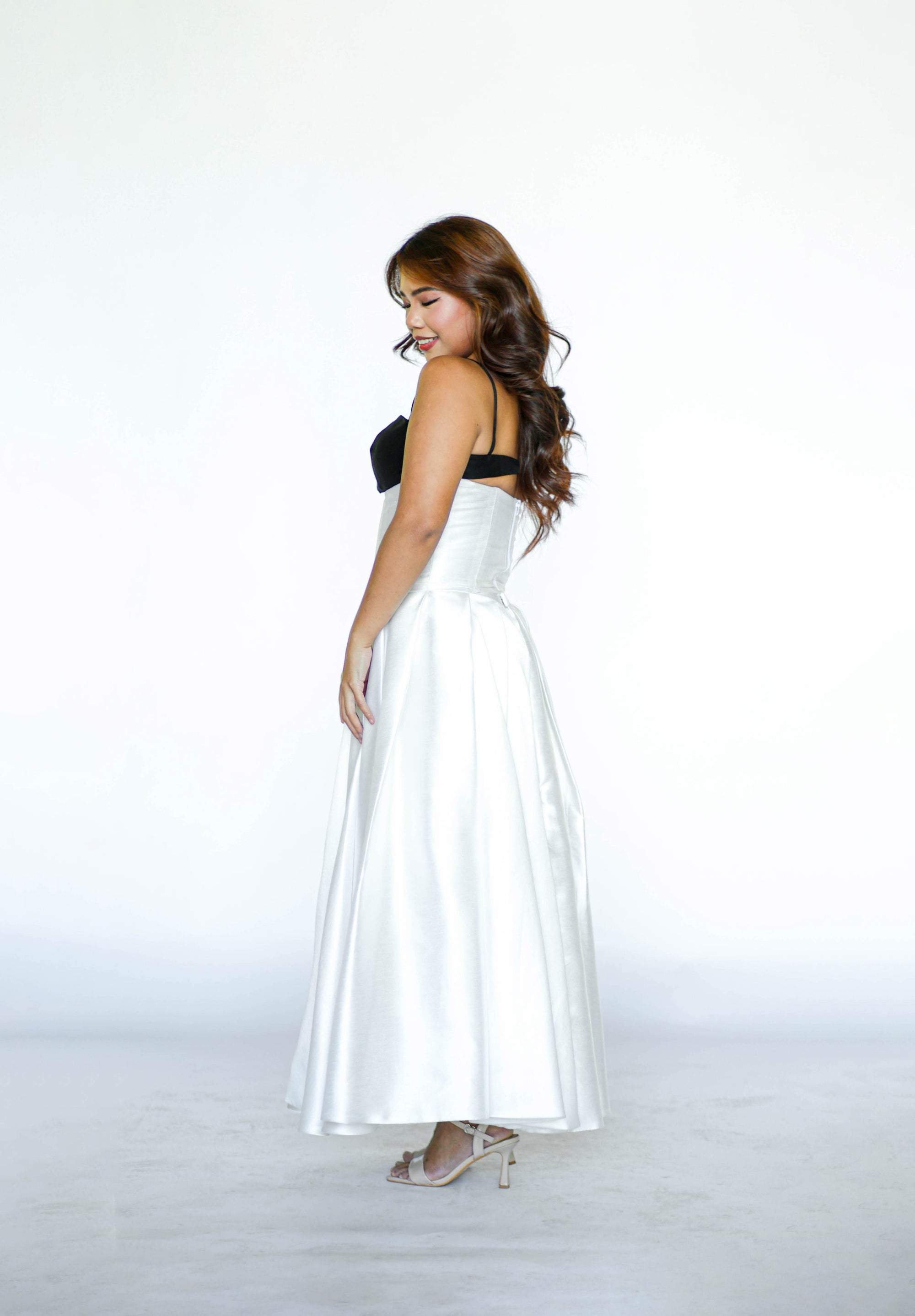 Black and White Spaghetti Top with White Skirt